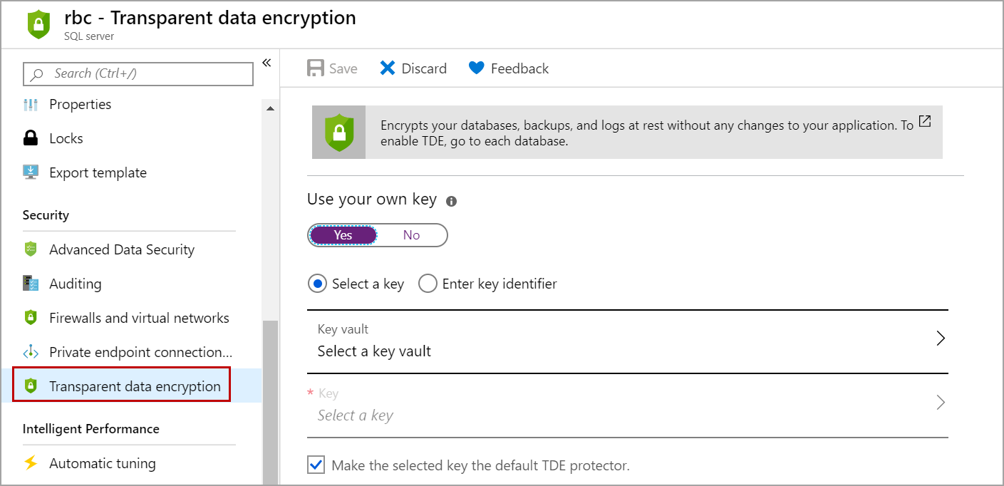 use your own key for encrypting Azure SQL database