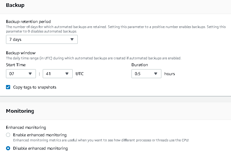 Backup, Monitoring and Maintenance configurations