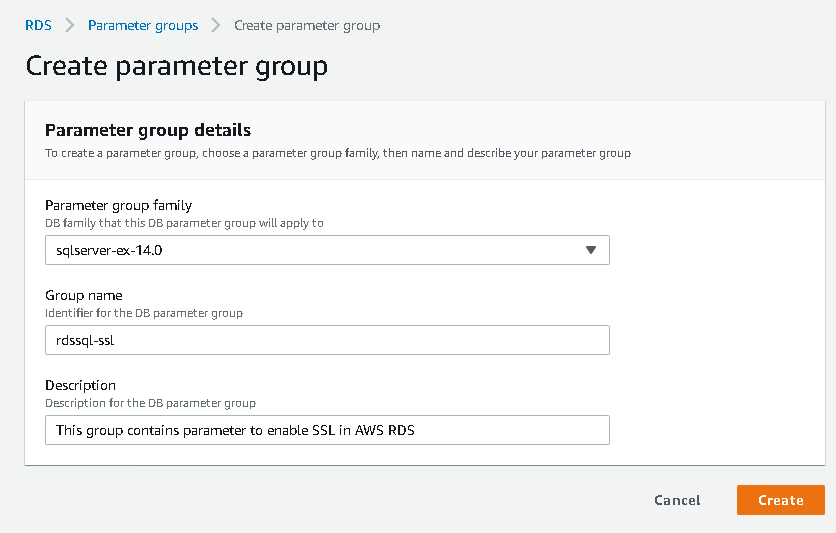 create  new parameter group