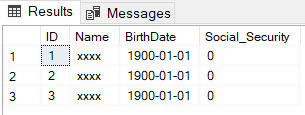 Data Table Showing Output Using Full Data Masking