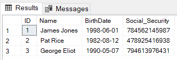 Data Table Showing Output Without Data Masking