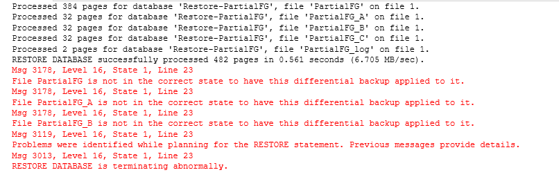 Database recovery error message