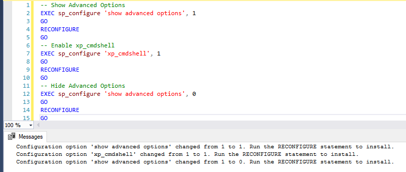 Enable xp_cmdshell using sp_configure