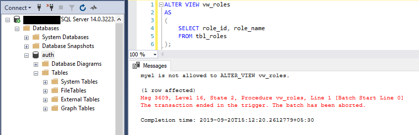 Error on Rollback Trancsation by DDL