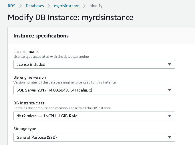 Instance specifications