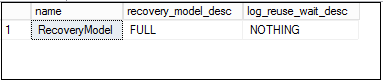 log_reuse_wait_desc status in sys.databases