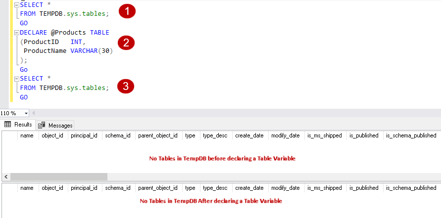 table variable storage