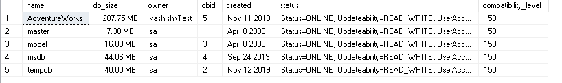 Output of sp_helpdb command