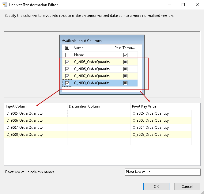 Unpivot configuration