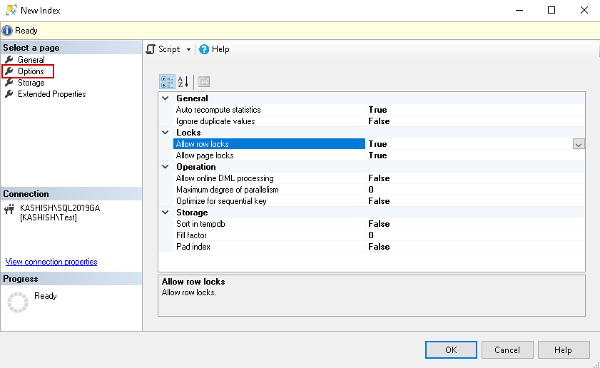 index configuration options