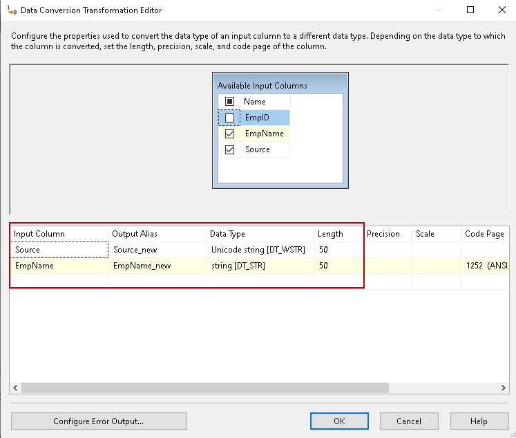 Select the columns and change their properties