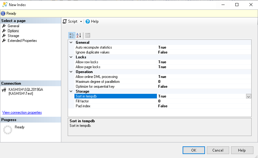 Sort in TempDB index option