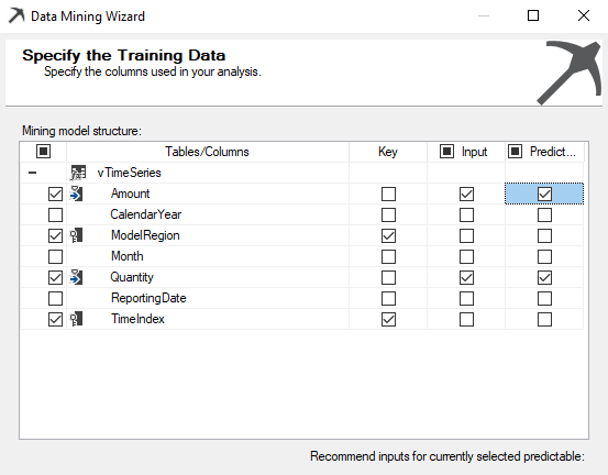 Specifing Parameters for Microsoft Time Series Technique