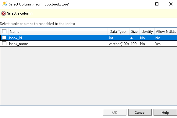 Specify an index column