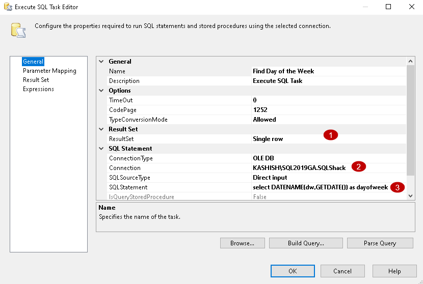 SQL task editor