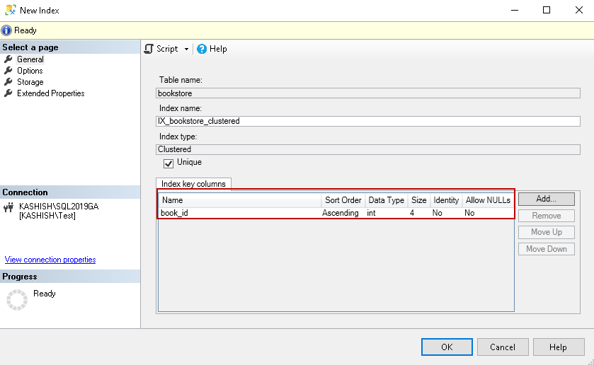 View index key column