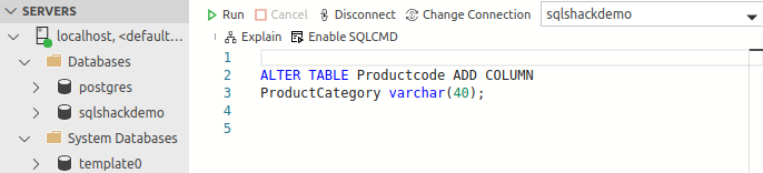 Add a column into an existing table