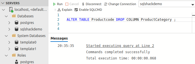 
Drop a column from an existing table
