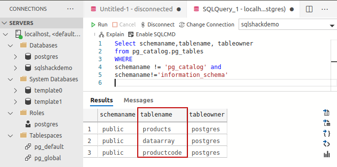 filter the results for specific schema 