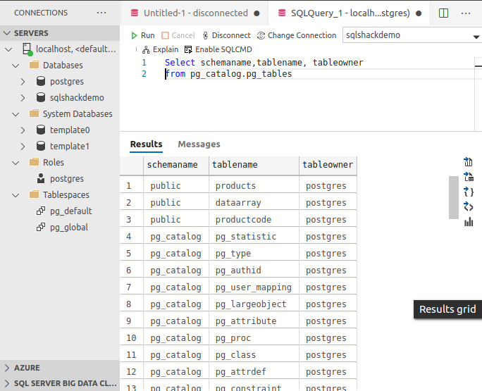 Get a list of tables and table owner details