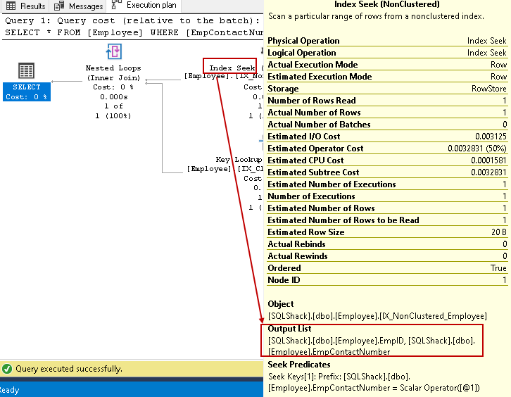 Index seek non-clustered index