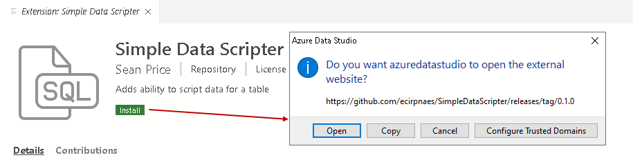 Open URL for installing Simple Data Scripter 