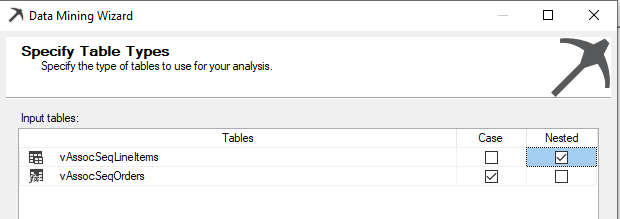 Selection of case and nested tables.