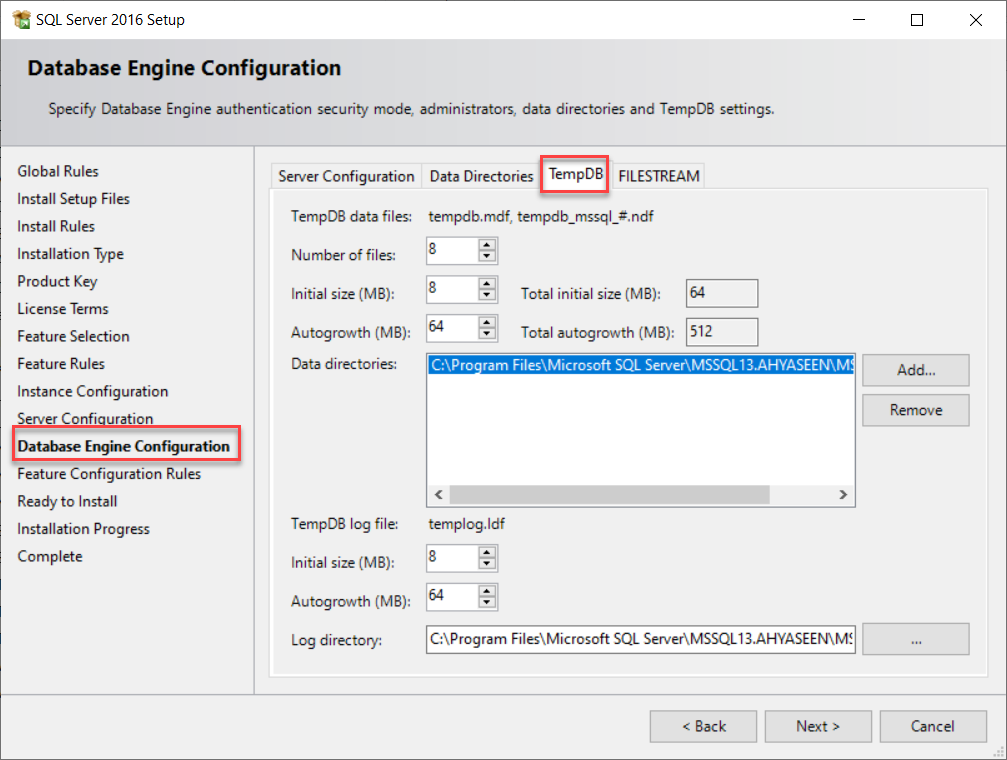 SQL Server Installation Wizard-TempDB