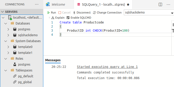 Table with check constraints