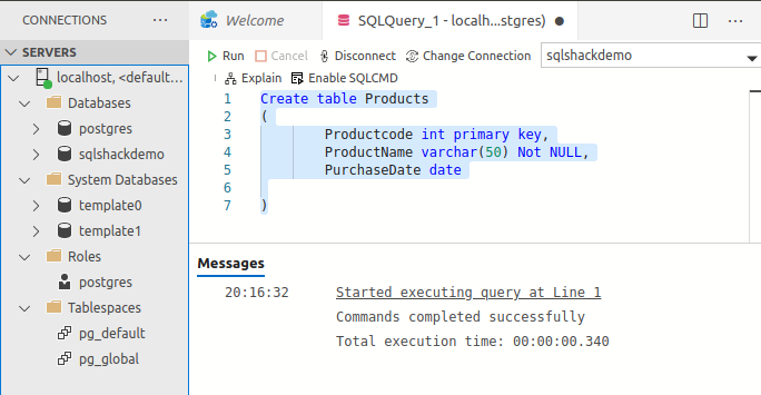 Table with primary key constraint