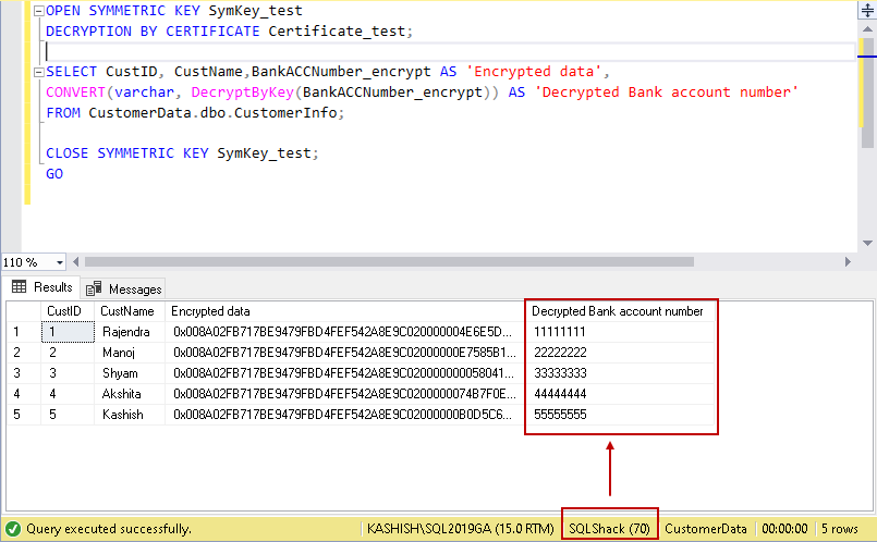 Verify Decrypted bank account number