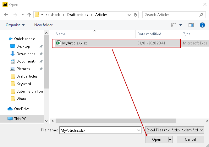 Click on Excel and specify an excel sheet location