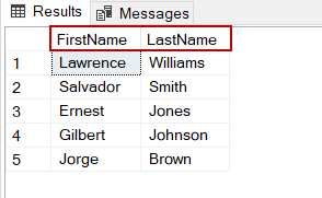 Column alias example result