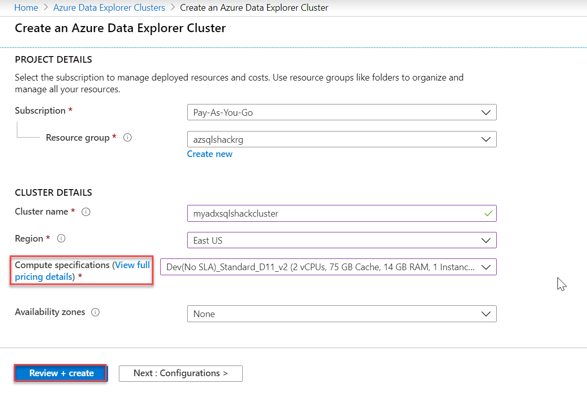 Create an ADX cluster