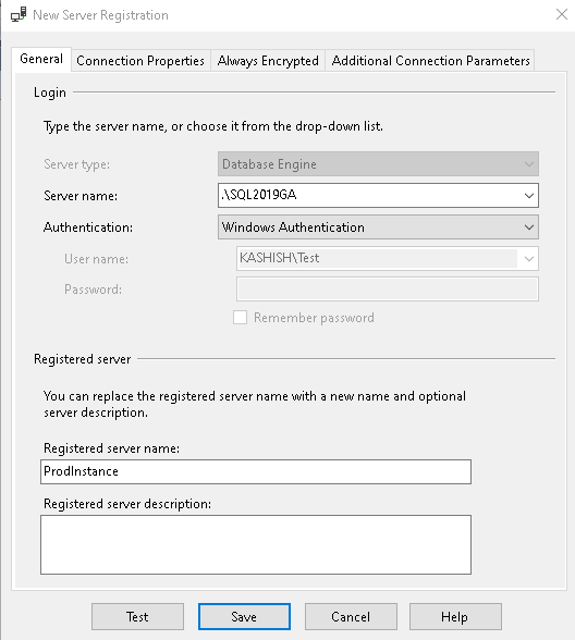 define the SQL Server connection 