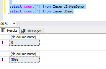 In-Memory Table - SQL output