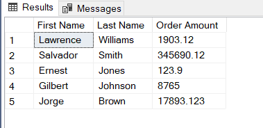 The result set of the joined tables