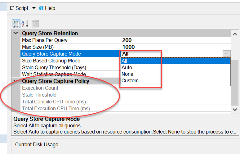 Query Store Capture Mode option