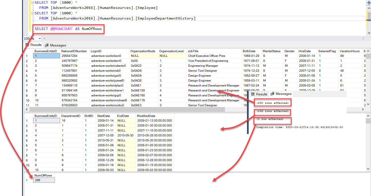 Working with SQL Server ROWCOUNT