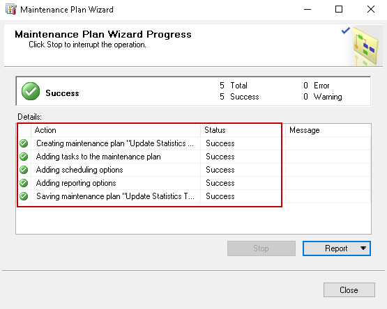 Check the maintenance plan progress