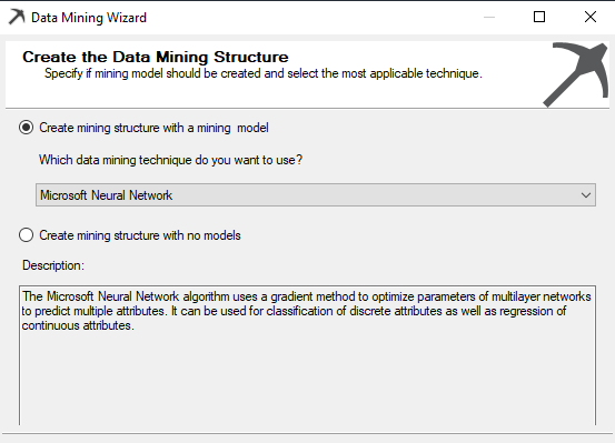 Choosing Microsoft Neural Network in SQL Server.