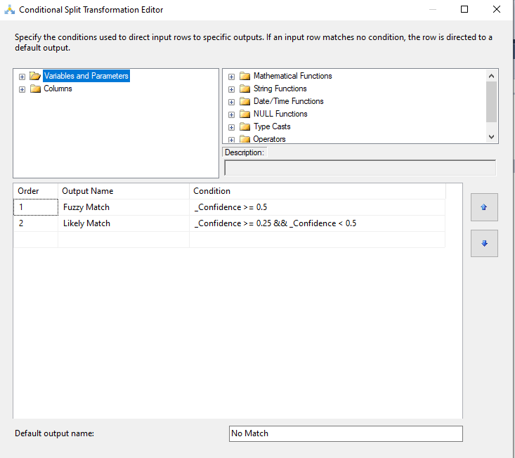 Configuration of Conditional Split Transformation.