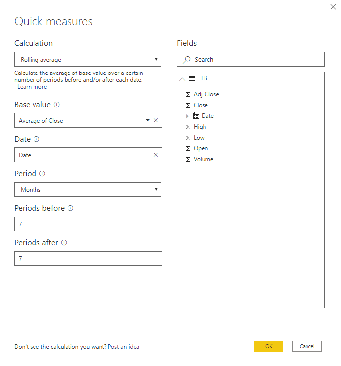 Configuring Rolling Average