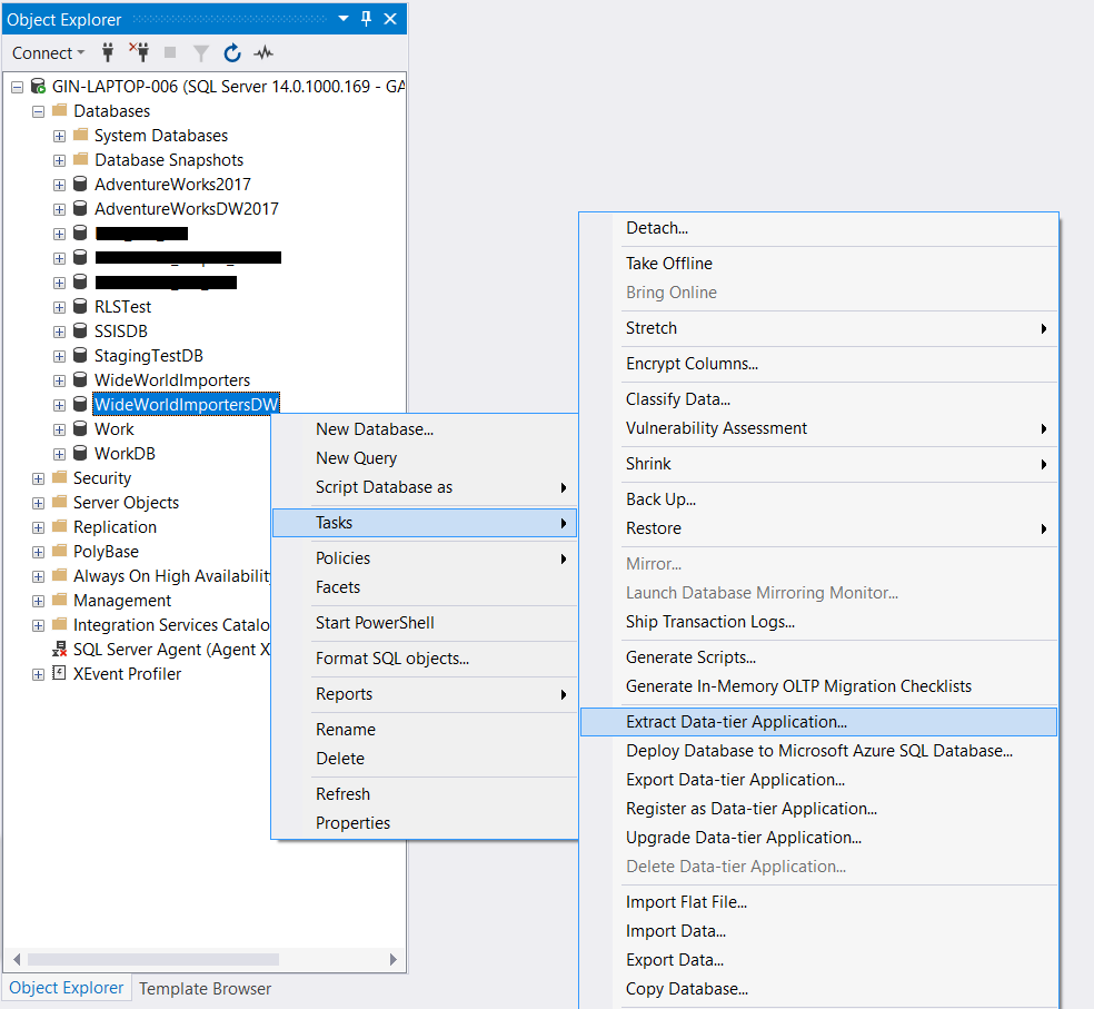 Extract Data Tier Applications in SQL Server