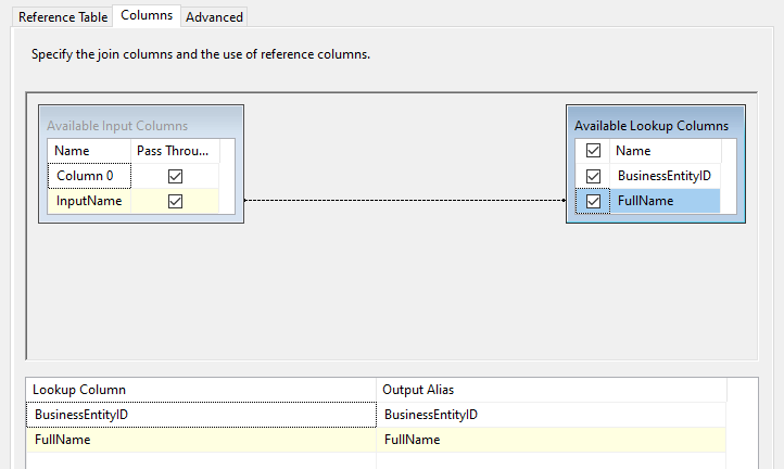 Matching columns in Fuzzy Lookup.