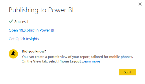 Publishing report to Power BI Service