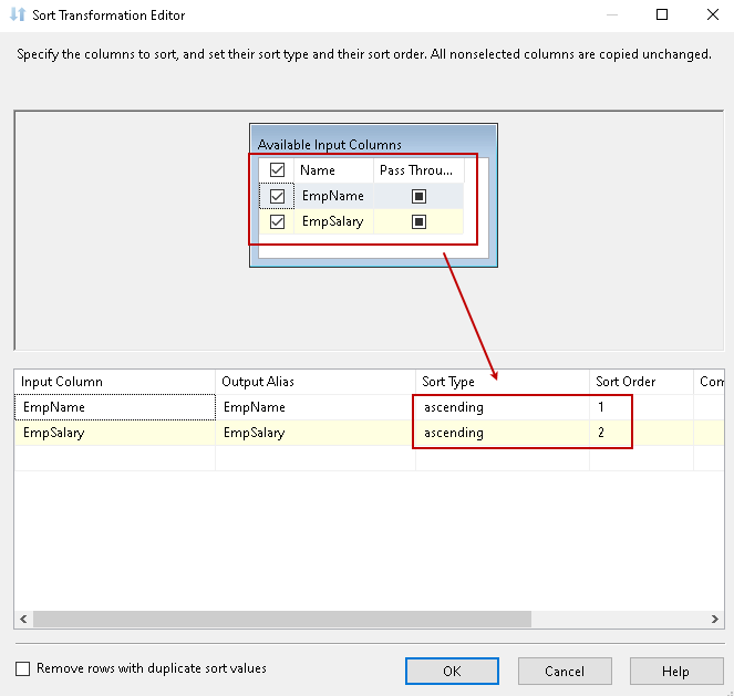 Sort transformations editor