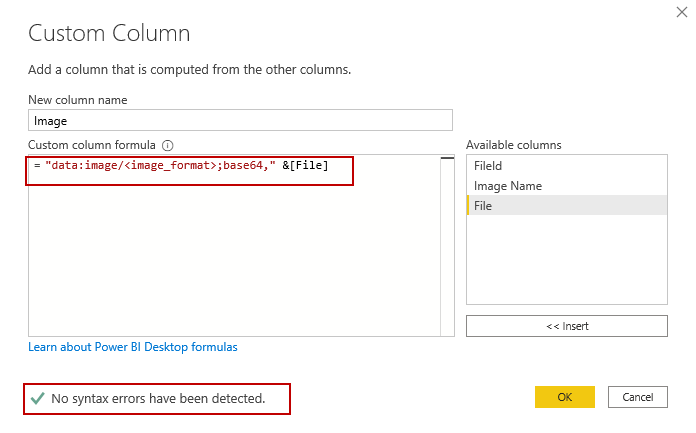 syntax error custom column formula