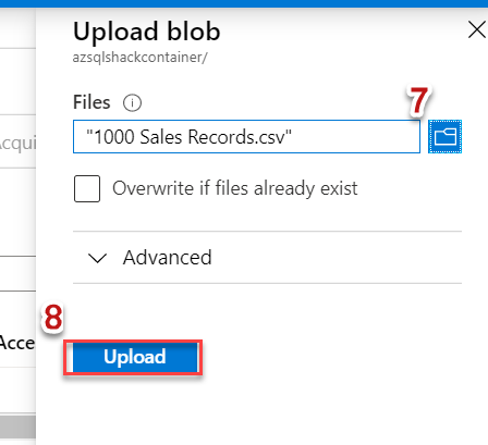 Uploading a block blob in Blob Storage container 6/7.