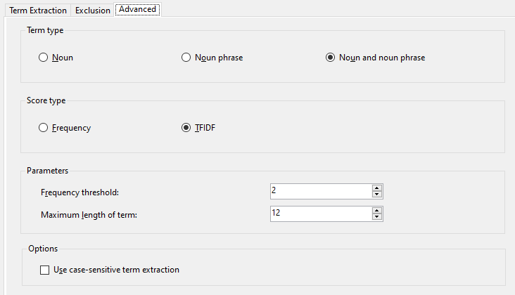 Advanced configuration in Term Extraction.